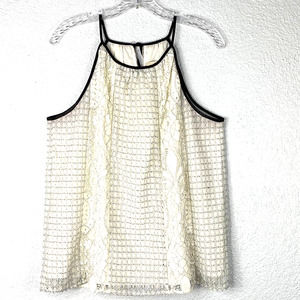 LOFT Top Womens Medium Black White Lace Tank Top Tie Back